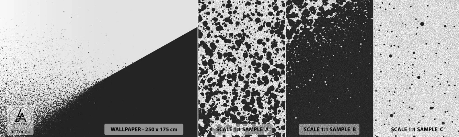 Fotobehang Monster Premium Sand - Steeds sneller, meer en meer - Abstractie, Grafisch, Zwart en wit - 100x30 cm