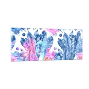 Schilderen op glas - Pluimen in roze en blauw - 100x40 cm