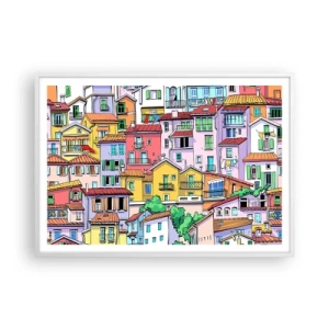 Poster in een witte lijst - Vrolijke stad - 100x70 cm