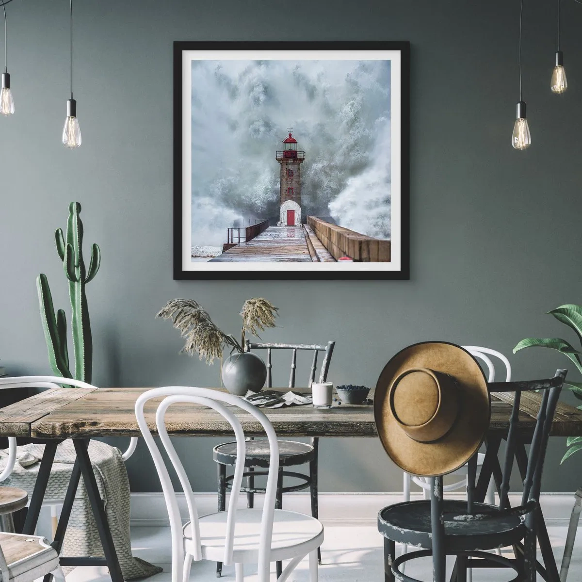 Poster in een zwarte lijst - Het gebrul van het water, het geluid zal blazen - 40x40 cm