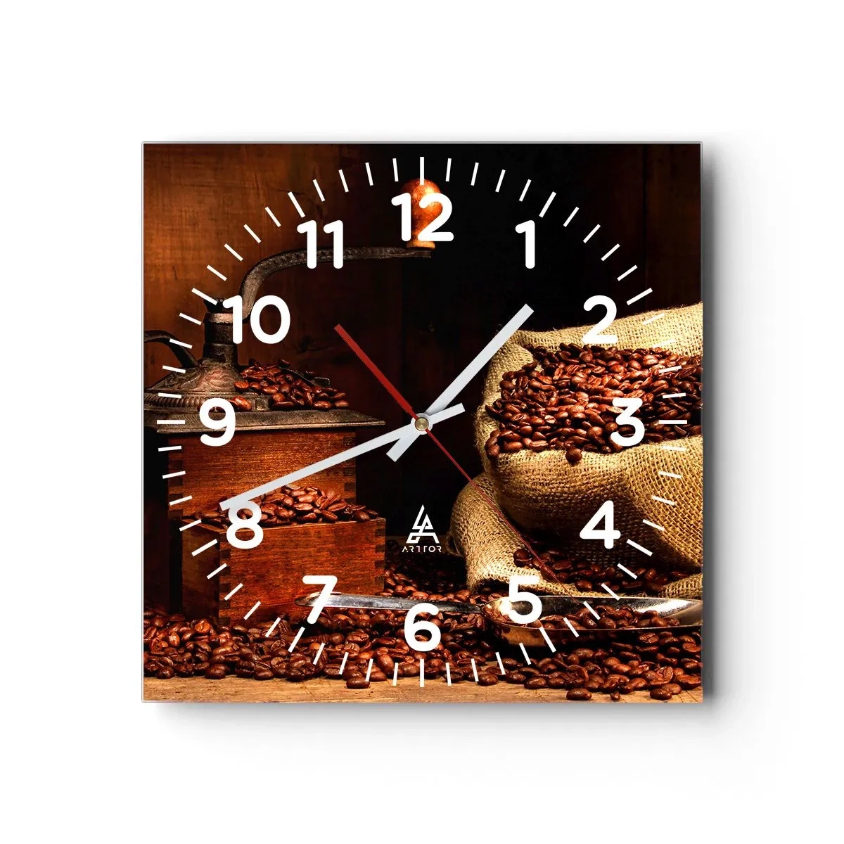 Wandklok - Klok - Stilleven met koffiebonen en een molen - 40x40 cm