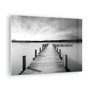 Schilderen op glas - Een houten steiger leidt in de verte over een kalm meer - 70x50cm - Bij de waterput - vrede - Moderne wanddecoratie voor woonkamer en slaapkamer ARTTOR