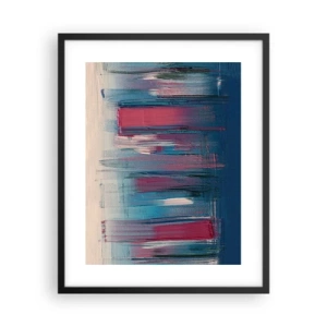 Poster in een zwarte lijst - Verticale compositie in blauw en rood - 40x50 cm
