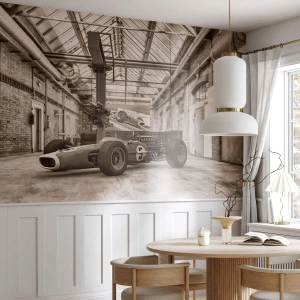 Fotobehang Premium Canvas - De rust van de winnaar - Formule 1, Retro, Automobiel - 350x256 cm