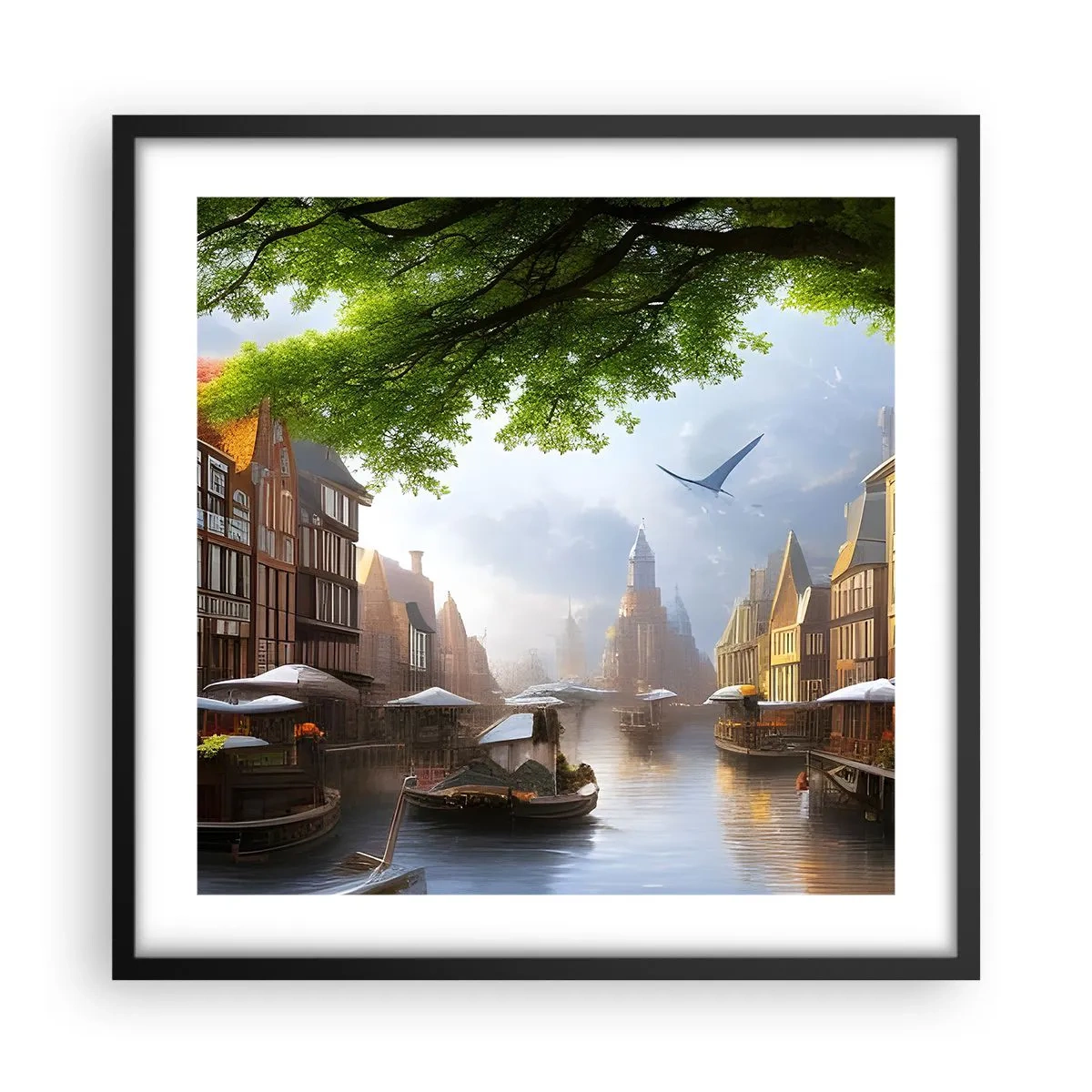 Poster in een zwarte lijst - Hollands stadsbeeld - 50x50 cm