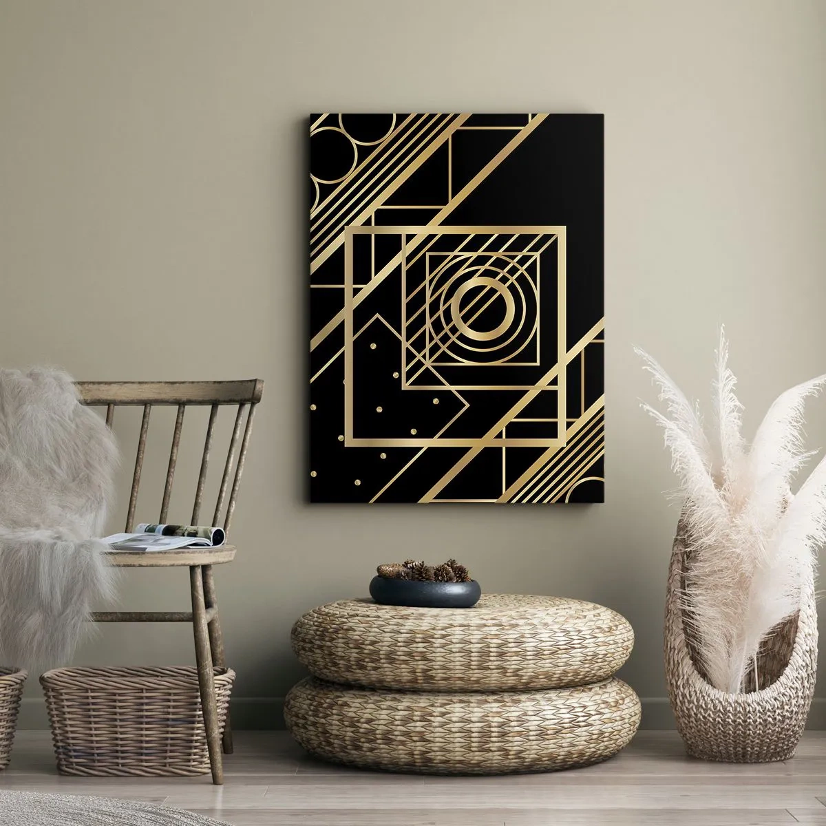 Schilderen op canvas - Gouden geometrie - 80x120 cm