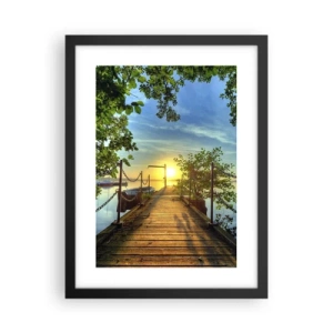 Poster in een zwarte lijst - Zonsondergang boven het water - 30x40 cm