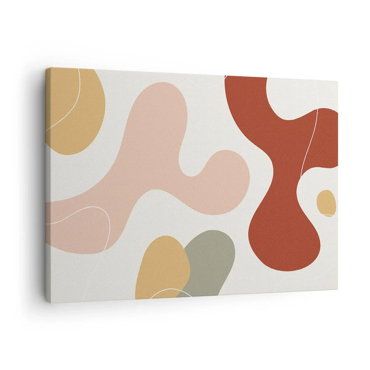 Schilderen op canvas - Een abstracte compositie in pasteltinten met dynamische vormen. - 70x50cm - Kronkels of krullen? - Moderne wanddecoratie voor woonkamer en slaapkamer ARTTOR