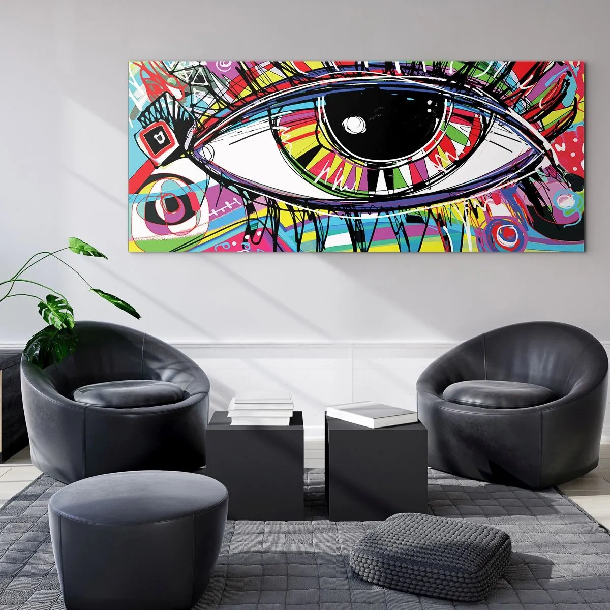 Schilderen op glas - Kleurrijk oog - kleurrijke ziel - 90x30 cm