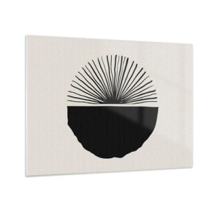 Schilderen op glas - Een zwarte geometrische vorm met een waaier van lijnen op een crèmekleurige achtergrond. - 70x50cm - Een scala aan mogelijkheden - Moderne wanddecoratie voor woonkamer en slaapkamer ARTTOR