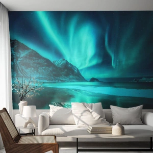Fotobehang Premium Sand - Wonderen van het Noorden - Landschap, Noordpool, Noorderlicht - 150x105 cm