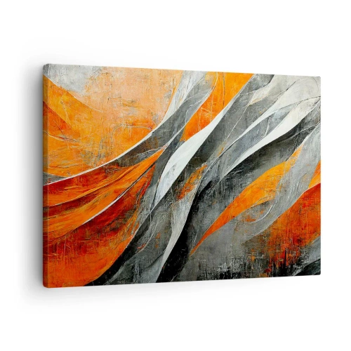 Schilderen op canvas - Abstracte lijnen in tinten oranje en grijs - 70x50cm - Hitte en koude - Moderne wanddecoratie voor woonkamer en slaapkamer ARTTOR