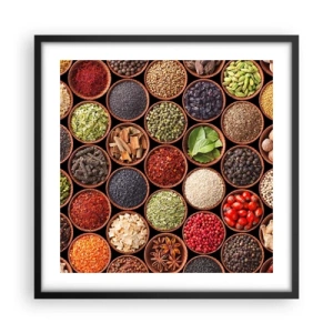 Poster in een zwarte lijst - Alle smaken van de wereld - 50x50 cm