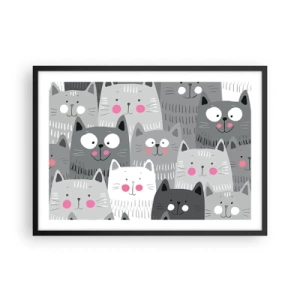 Poster in een zwarte lijst - De wereld van de kat - 70x50 cm