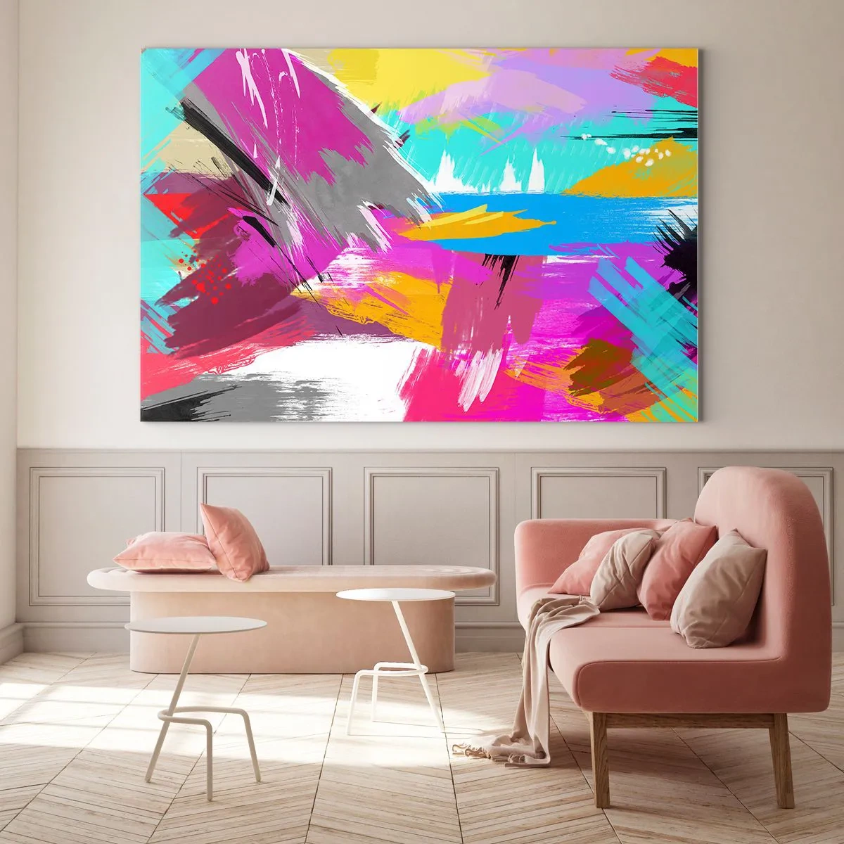 Schilderen op glas - Man, man, man en weer man - 120x80 cm