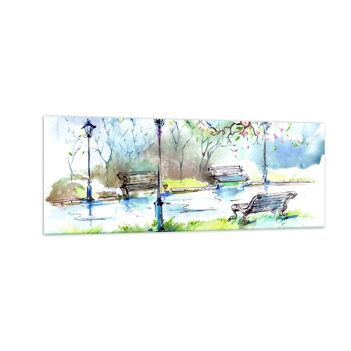 Schilderen op glas - De charme van de stilte van het park - 140x50 cm