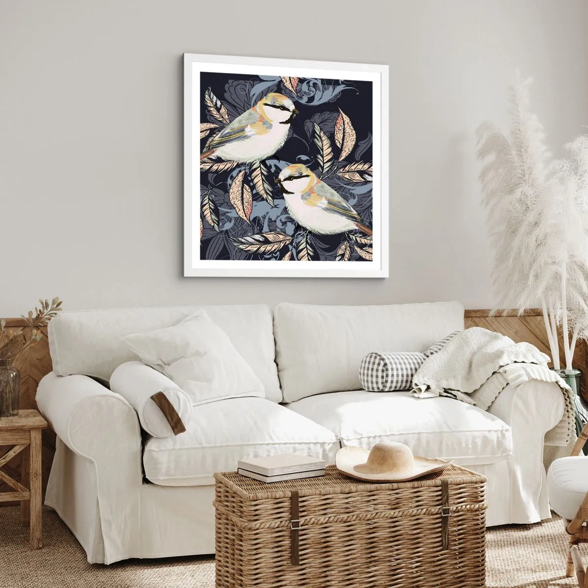 Poster in een witte lijst - Geel-blauwe triller - 40x40 cm