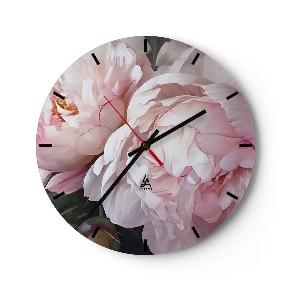 Wandklok - Klok - Delicate roze pioenrozen van dichtbij - 30x30cm - In bloei gestopt - Moderne wanddecoratie voor woonkamer, keuken en slaapkamer ARTTOR