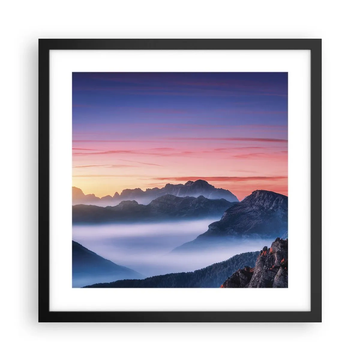 Poster in een zwarte lijst - Over de valleien - 40x40 cm