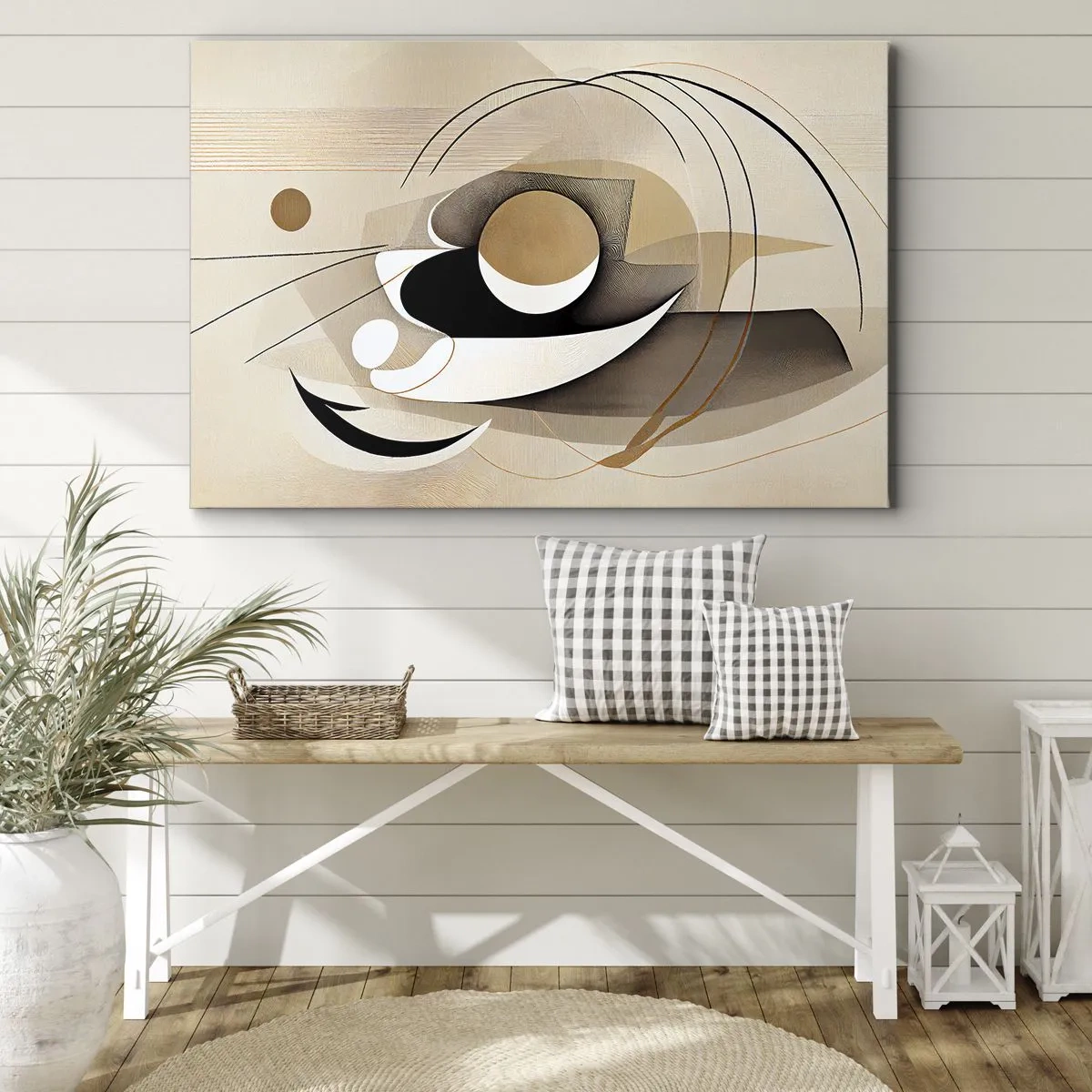 Schilderen op canvas - Abstracte compositie in tinten beige en zwart - 70x50cm - Compositie: de essentie van de dingen - Moderne wanddecoratie voor woonkamer en slaapkamer ARTTOR