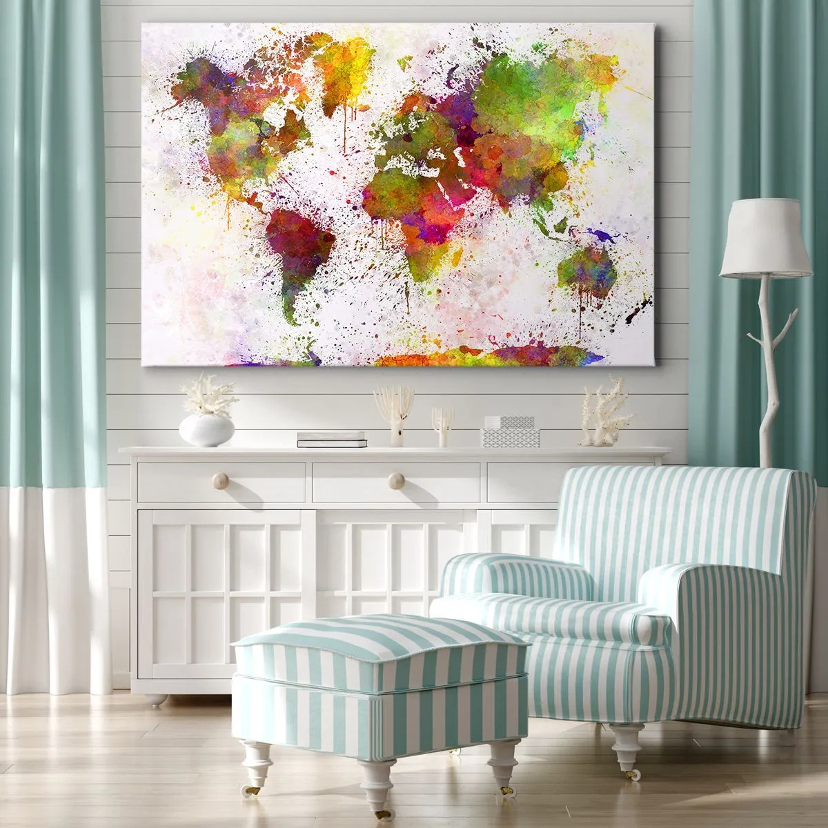 Schilderen op canvas - Een kleurrijke wereldkaart in abstracte stijl - 70x50cm - Op de een of andere manier is het hetzelfde geworden - Moderne wanddecoratie voor woonkamer en slaapkamer ARTTOR