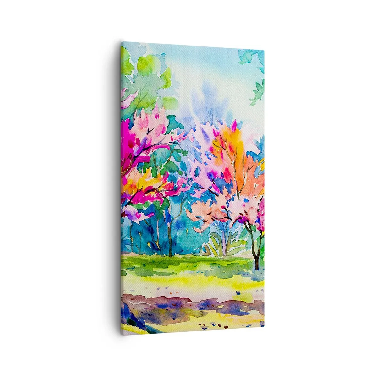Schilderen op canvas - Regenboogtuin in het lentelicht - 55x100 cm