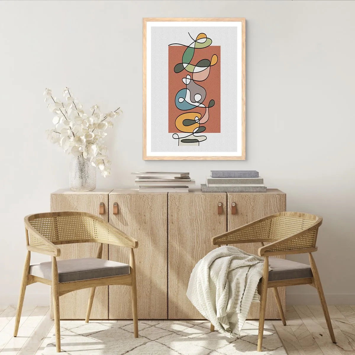 Een poster in een licht eiken lijst - Abstractie: kleurrijke dans - 61x91 cm