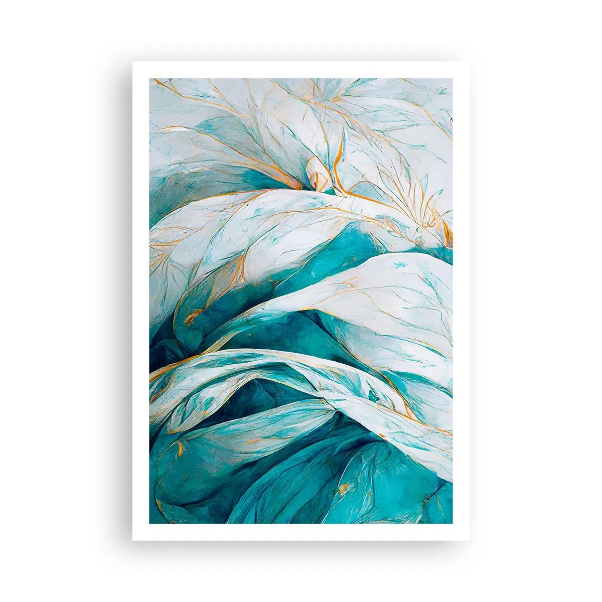 Poster - Blauwe abstractie met een gouden motief - 70x100 cm