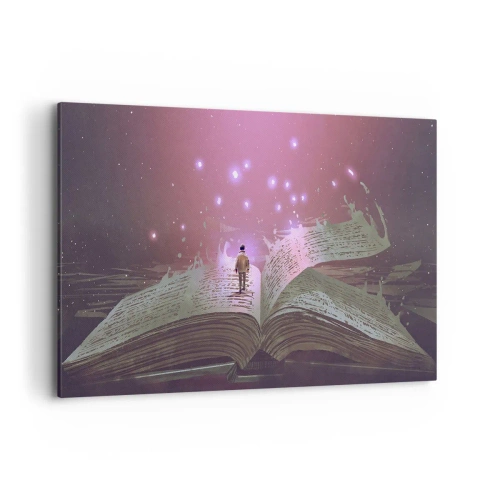 Schilderen op canvas - Uitnodiging voor een andere wereld - lees! - 120x80 cm
