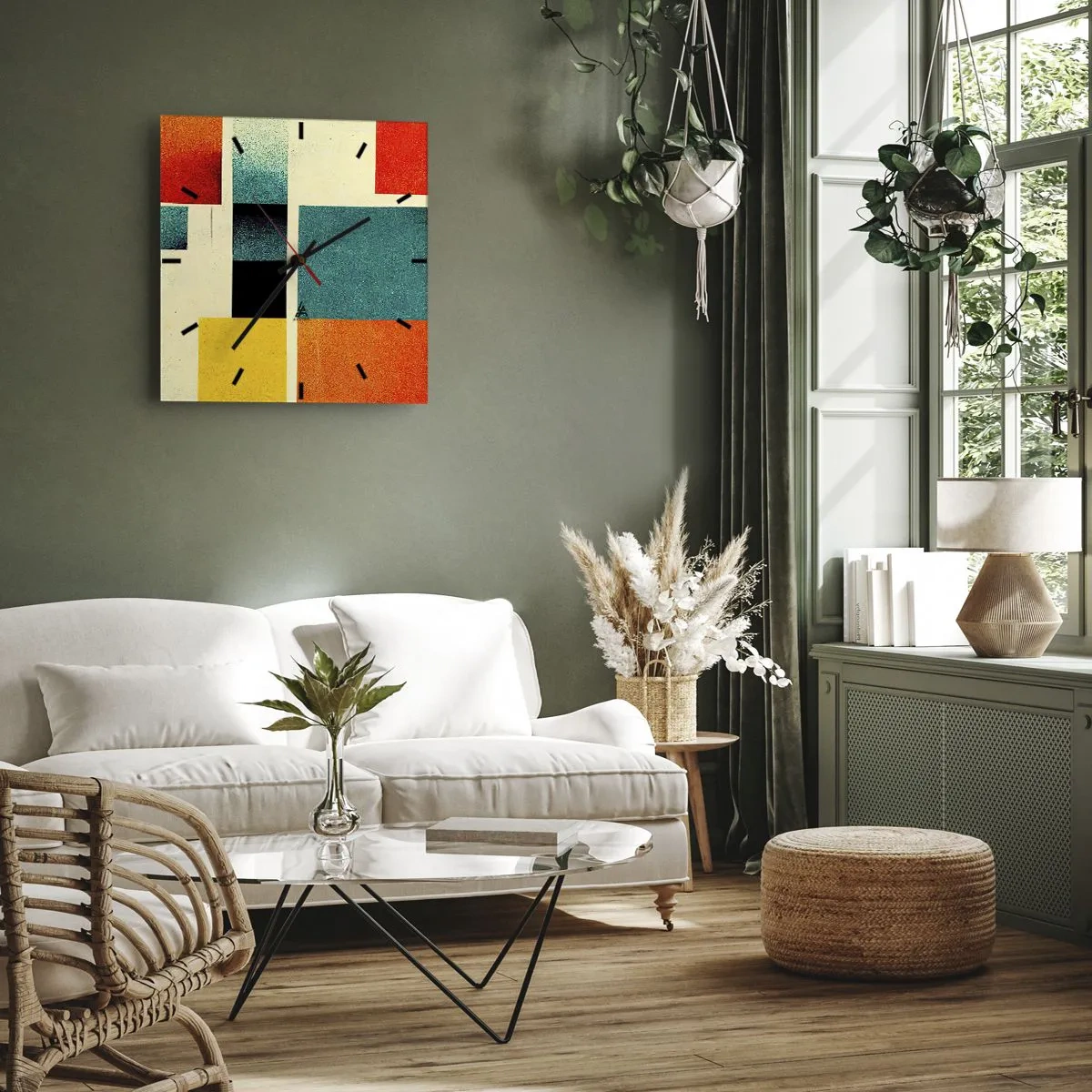 Wandklok - Klok - Geometrische abstractie – goede energie - 30x30 cm