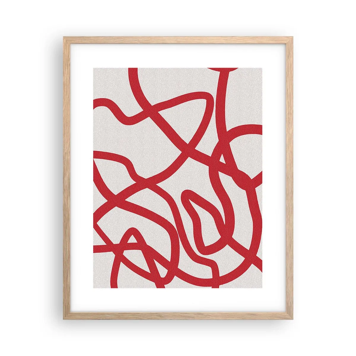 Een poster in een licht eiken lijst - Rood op wit - 40x50 cm