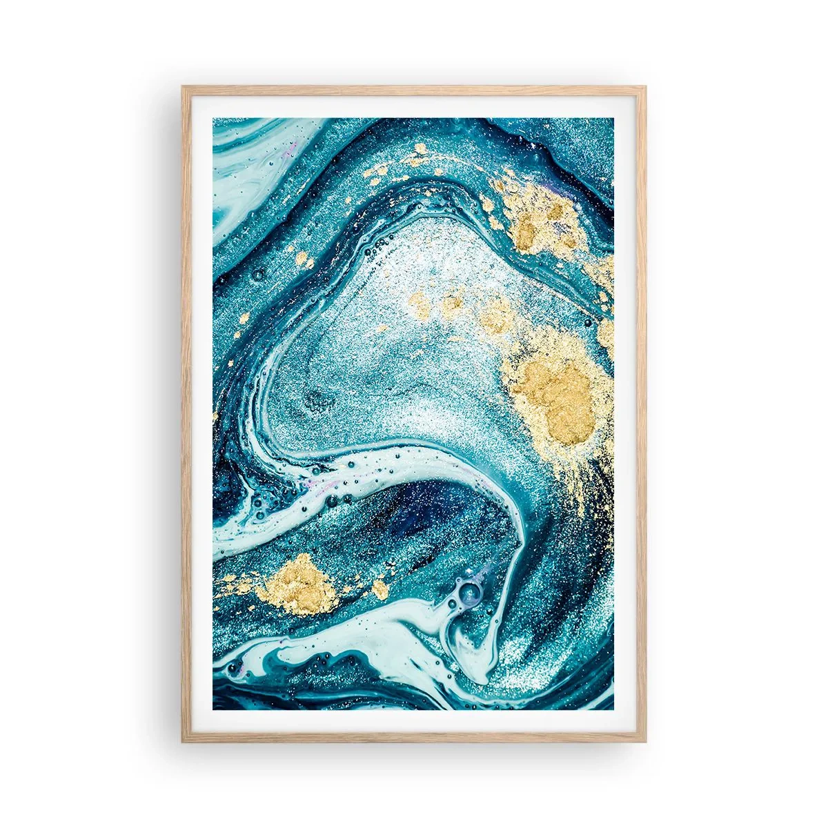 Een poster in een licht eiken lijst - Blauwe draaikolk - 70x100 cm