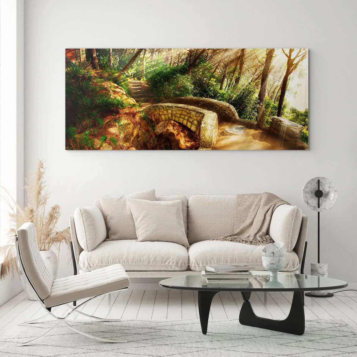 Schilderen op glas - Rechtstreeks vanaf de brug het sprookjesbos in - 90x30 cm