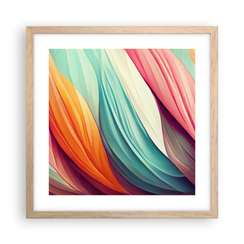 Een poster in een licht eiken lijst - Regenboog geweven - 40x40 cm