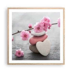 Een poster in een licht eiken lijst - Gelukzaligheid met een kersenbloesem - 60x60 cm
