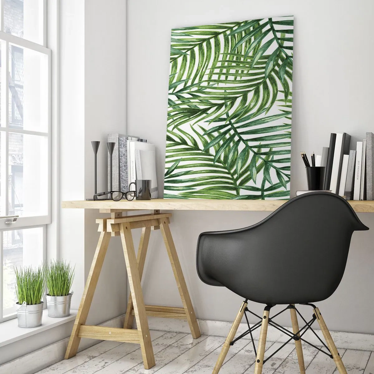 Schilderen op glas - Onder de groene luifel - 80x120 cm