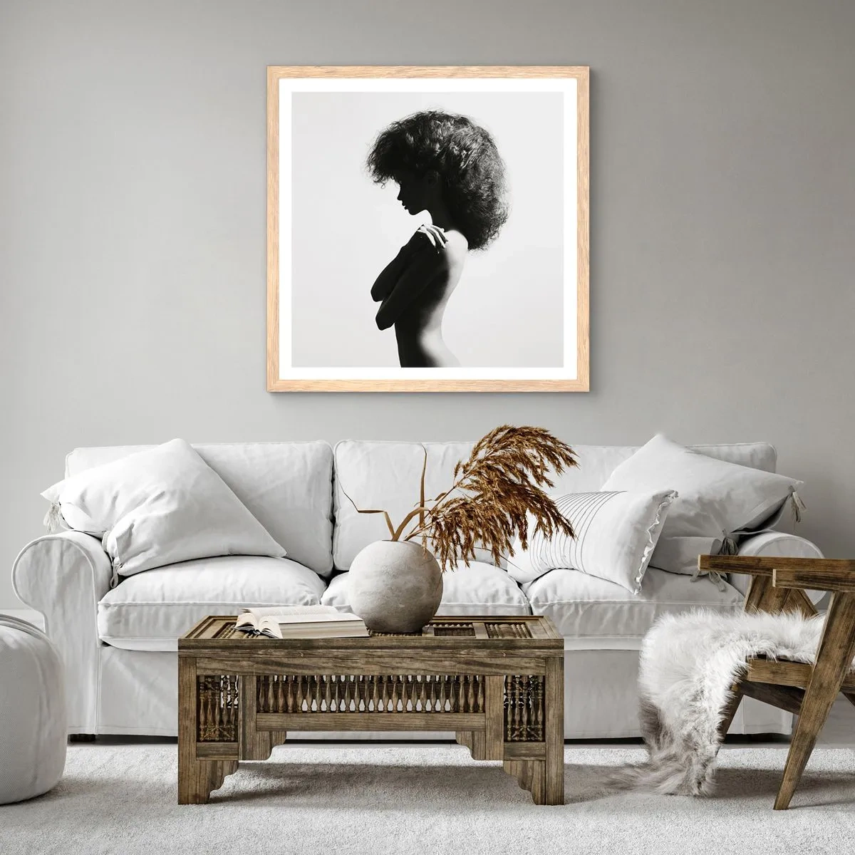 Een poster in een licht eiken lijst - Als een bloem op een slanke stengel - 60x60 cm