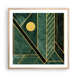 Een poster in een licht eiken lijst - Dynamiek van goud en azuur - 60x60 cm