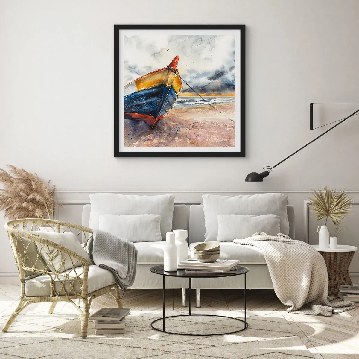 Poster in een zwarte lijst - Rust aan de kust - 40x40 cm