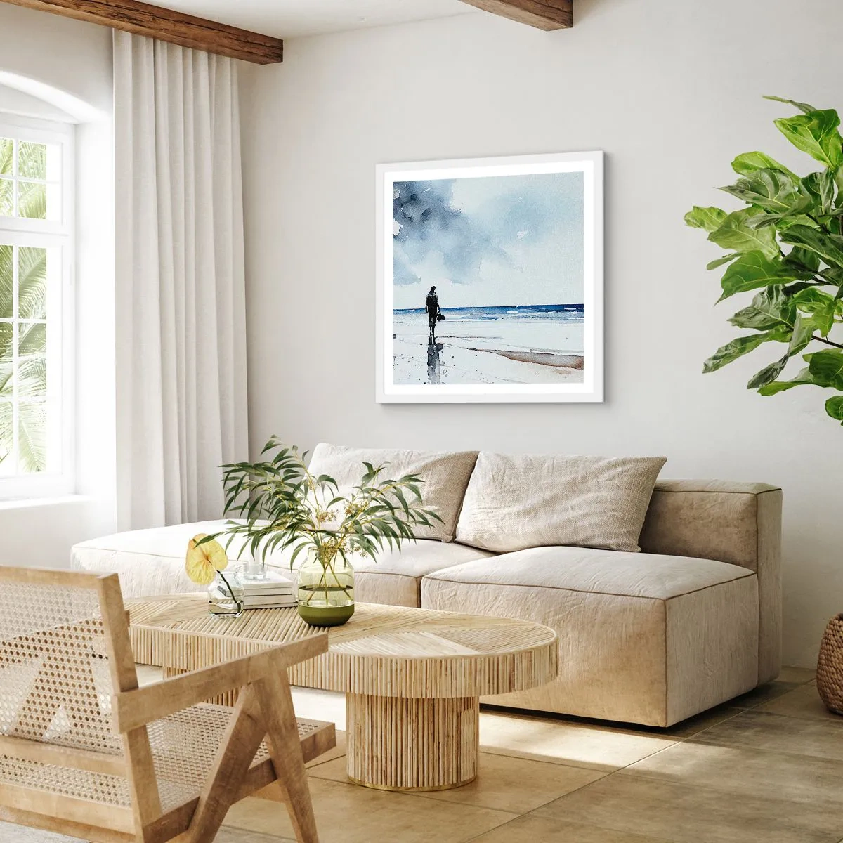 Poster in een witte lijst - Gesprek met de zee - 50x50 cm