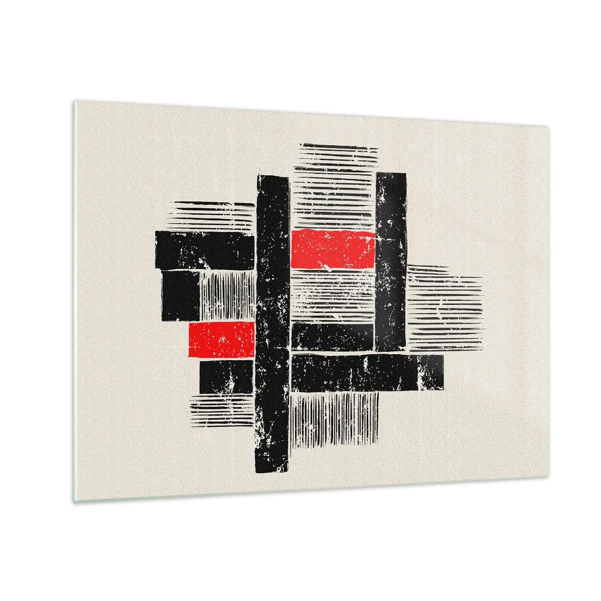 Schilderen op glas - Abstracte strepen in zwart en rood - 70x50cm - Rood en zwart - Moderne wanddecoratie voor woonkamer en slaapkamer ARTTOR