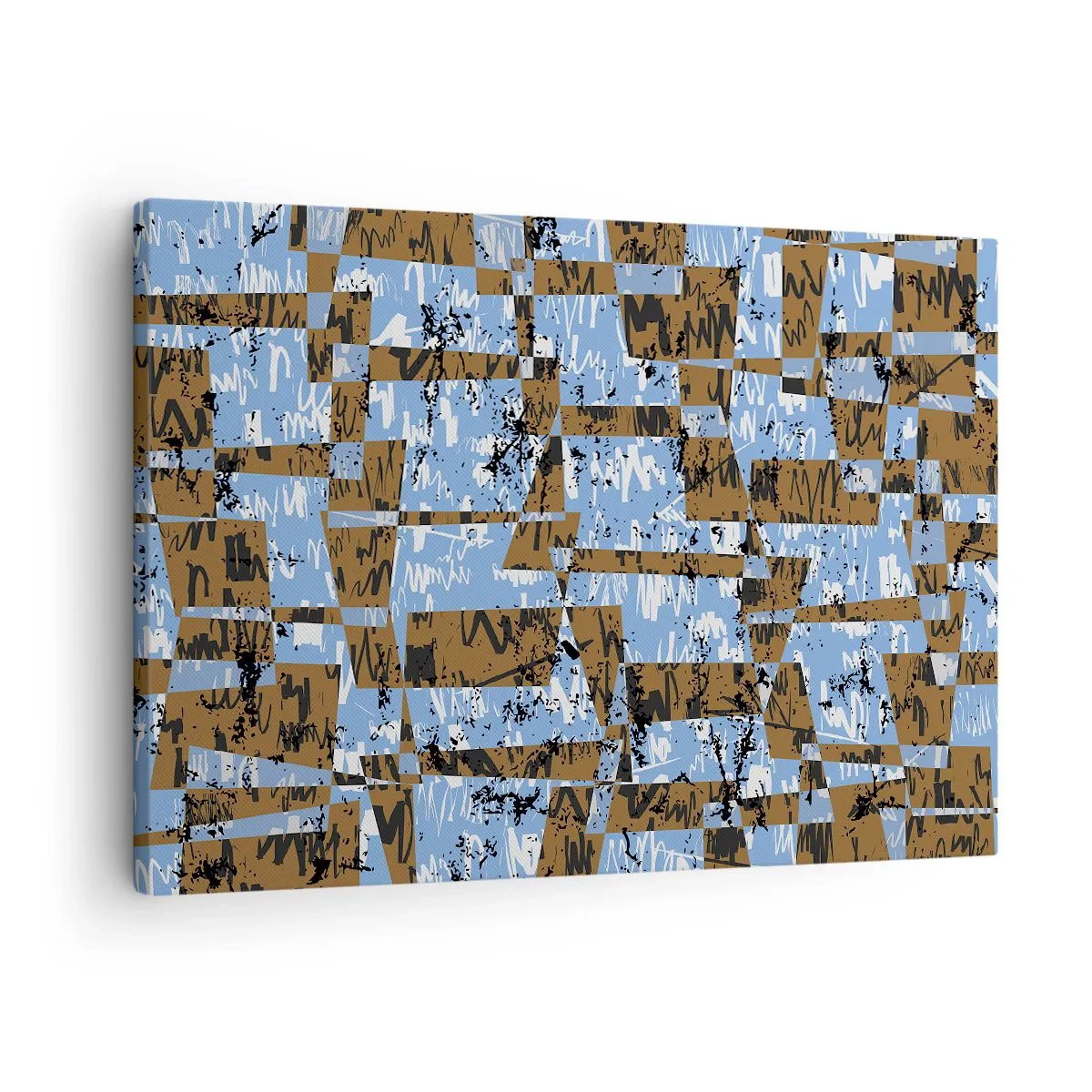 Schilderen op canvas - Een abstracte compositie van rechthoeken in tinten bruin en blauw. - 70x50cm - Een niet-menselijke knipsel - Moderne wanddecoratie voor woonkamer en slaapkamer ARTTOR