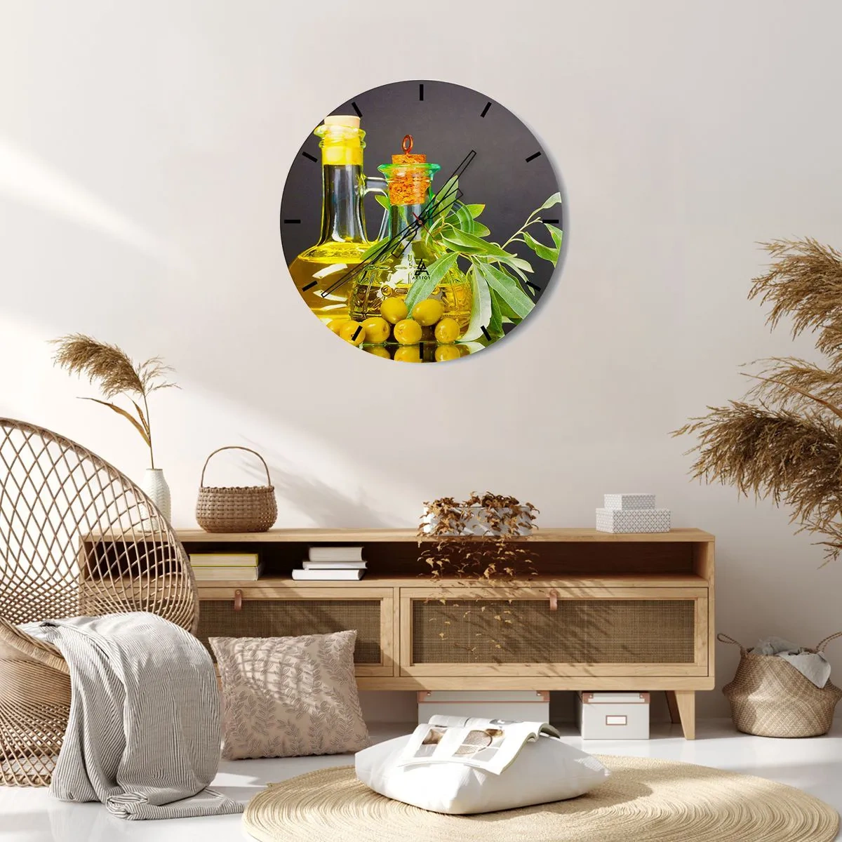 Wandklok - Klok - Stilleven met olijven en olijfolie - 40x40 cm