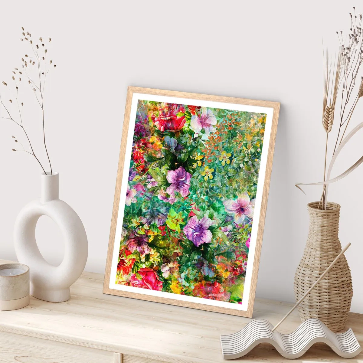 Een poster in een licht eiken lijst - In bloemen voor verderf - 40x50 cm