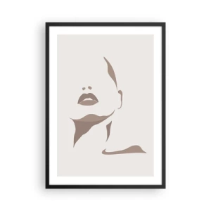 Poster in een zwarte lijst - Een minimalistisch gezichtsportret in tinten beige en bruin. - 50x70cm - Gemaakt van licht en schaduw - Moderne wanddecoratie voor woonkamer en slaapkamer ARTTOR