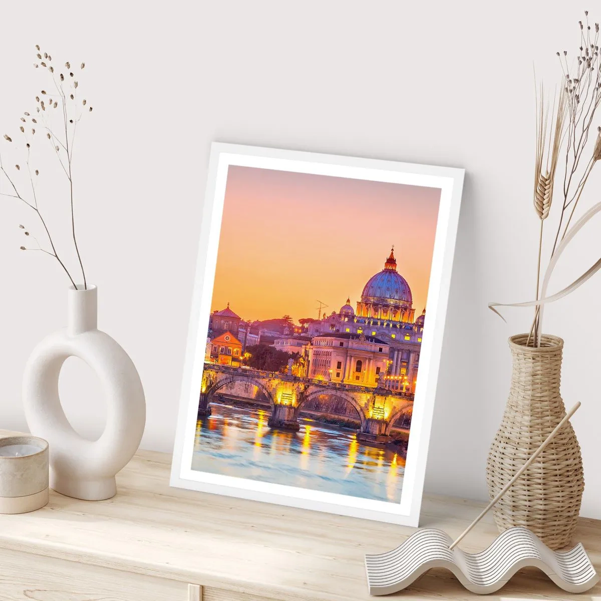Poster in een witte lijst - Zonsondergang boven de Eeuwige Stad - 50x70 cm
