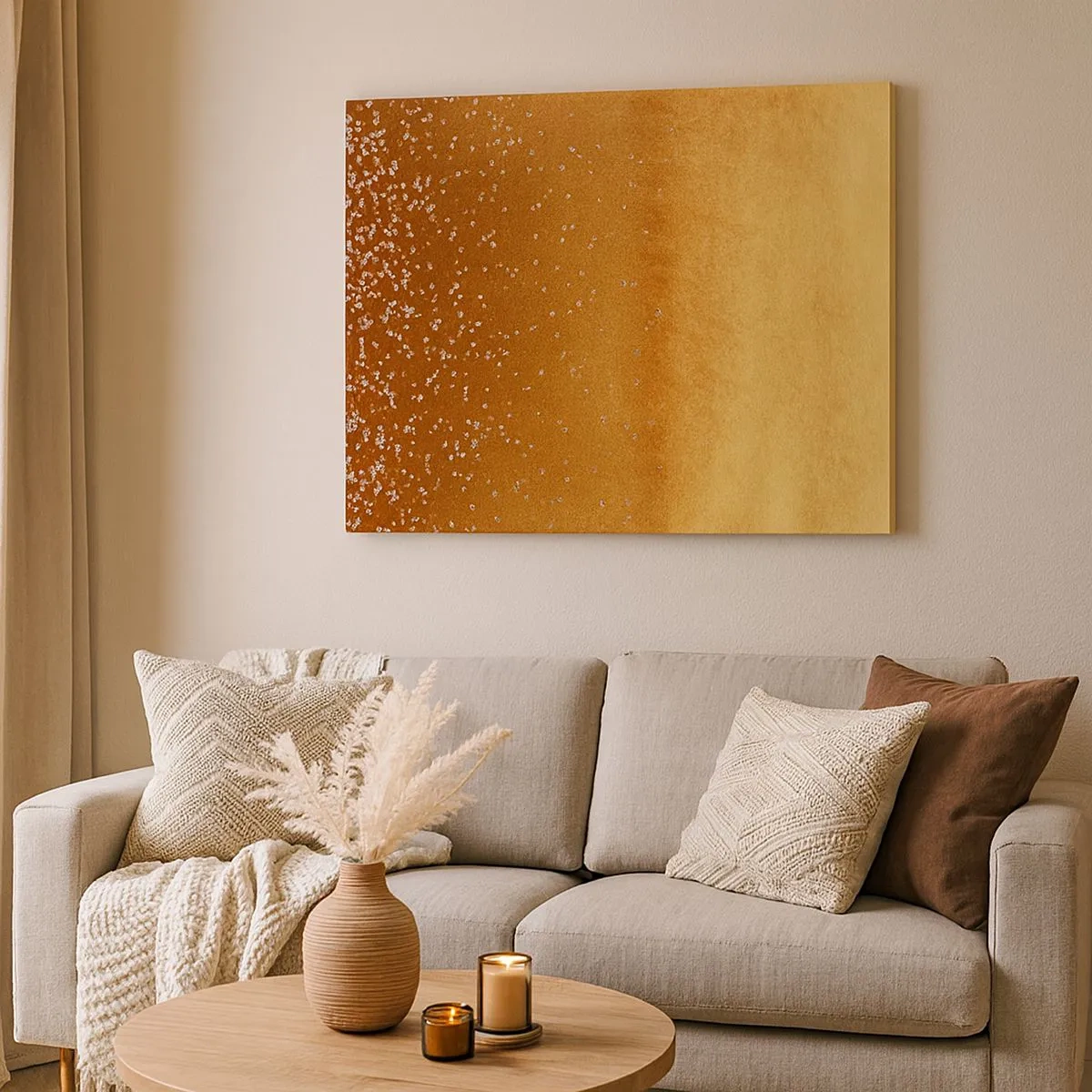 Schilderen op canvas - Een gouden gradiënt met subtiele glans en versieringen - 70x50cm - De geboorte van het licht - Moderne wanddecoratie voor woonkamer en slaapkamer ARTTOR