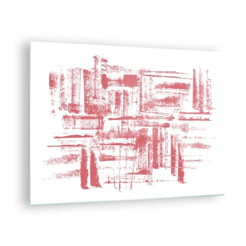 Schilderen op glas - Een abstracte compositie in rood die lijkt op de contouren van stedelijke architectuur. - 70x50cm - De rode stad - Moderne wanddecoratie voor woonkamer en slaapkamer ARTTOR
