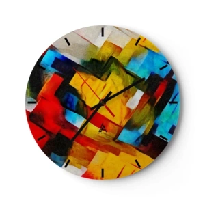Wandklok - Klok - Kleurrijke abstractie met geometrische vormen - 30x30cm - Een veelkleurig lagen koekje - Moderne wanddecoratie voor woonkamer, keuken en slaapkamer ARTTOR