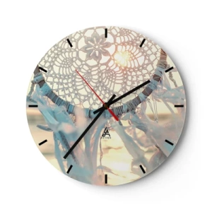 Wandklok - Klok - Dromenvanger van kant met linten in de stralen van de zonsondergang - 30x30cm - Kanten totem - Moderne wanddecoratie voor woonkamer, keuken en slaapkamer ARTTOR
